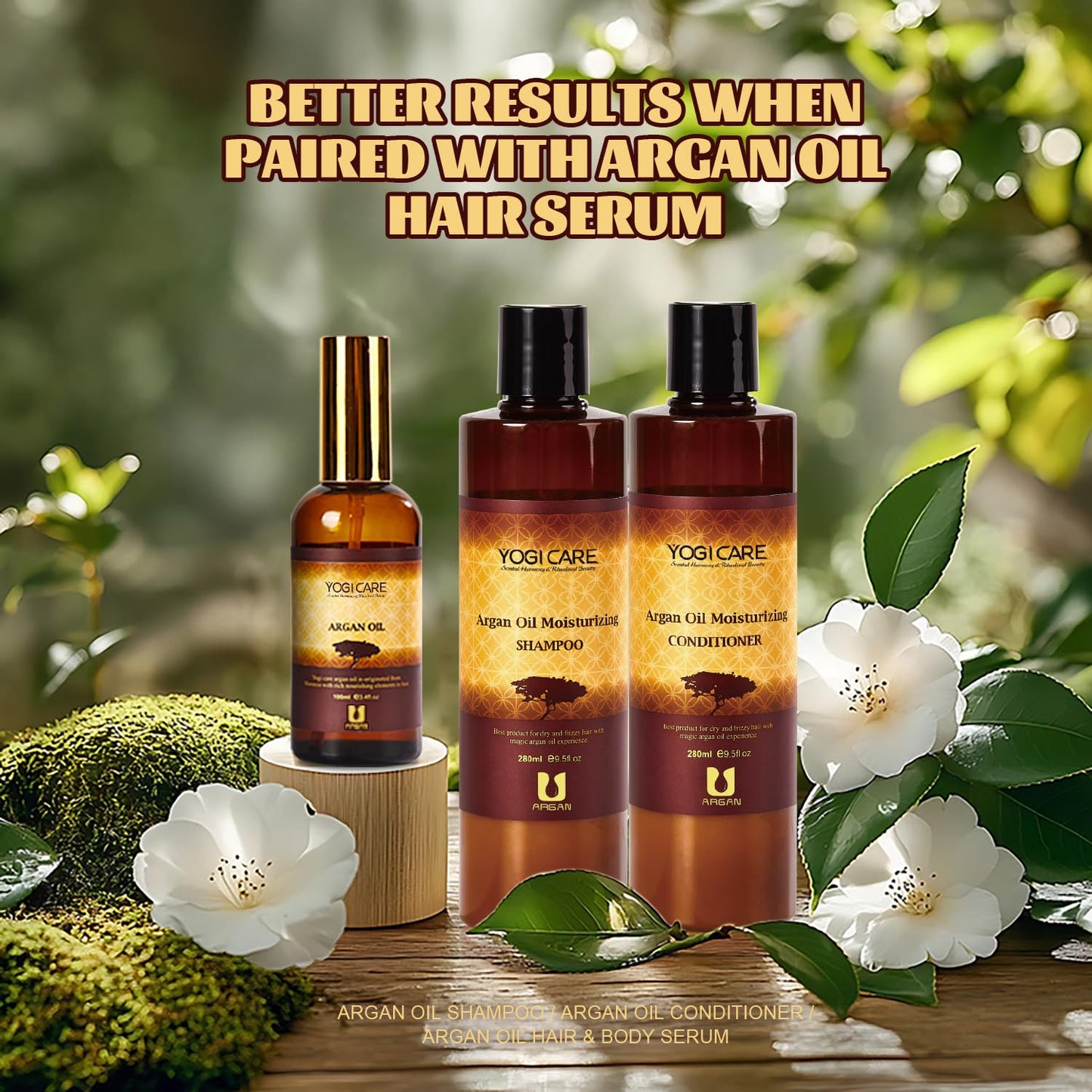 YOGI CARE Argan Oil Shampoo and Conditioner Set - Moisturizing Sulfate Free Moroccan Care- For Curly, Straight, Dry and Damaged Hair