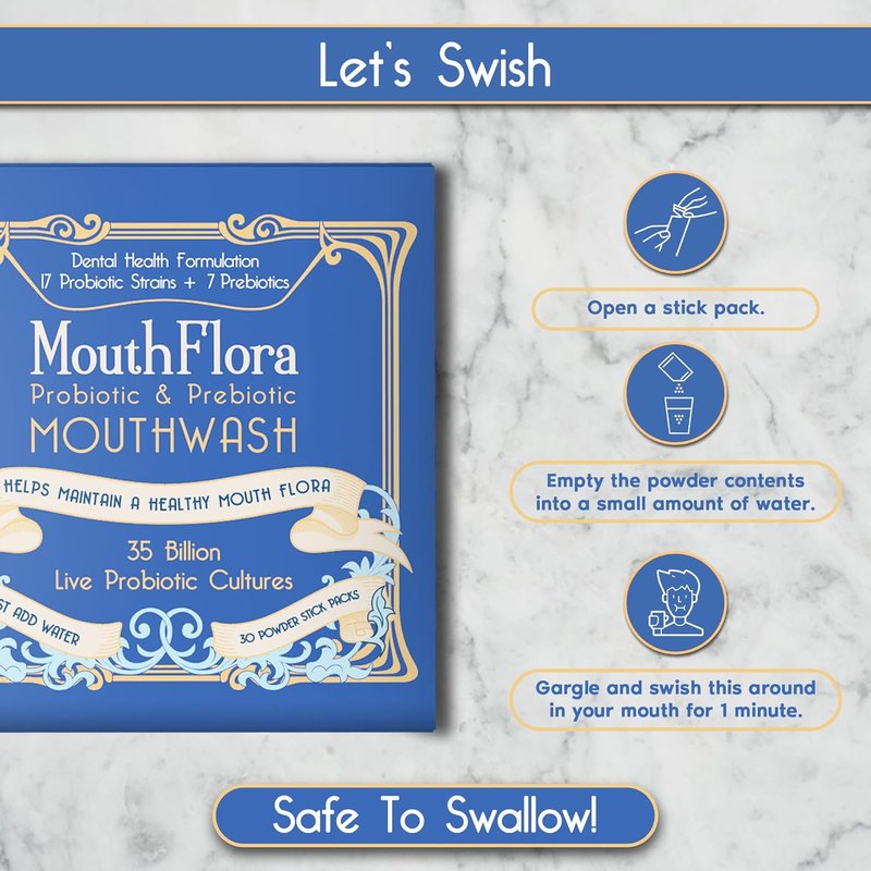 Probiotic & Prebiotic Mouthwash for Adults - Dry Mouth & Oral Thrush Relief | 30 Pack