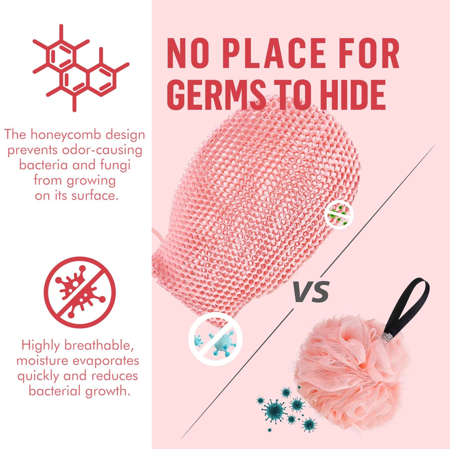 Bath Mitt - Exfoliating Glove, Honeycomb Body Scrubber,Massage Body Scrub Gloves for Home Spa,Mitt Sponges for Cleaning Body,Deep and Gentle,Fast foaming (Pink(Softer,Small Size,) New Version)