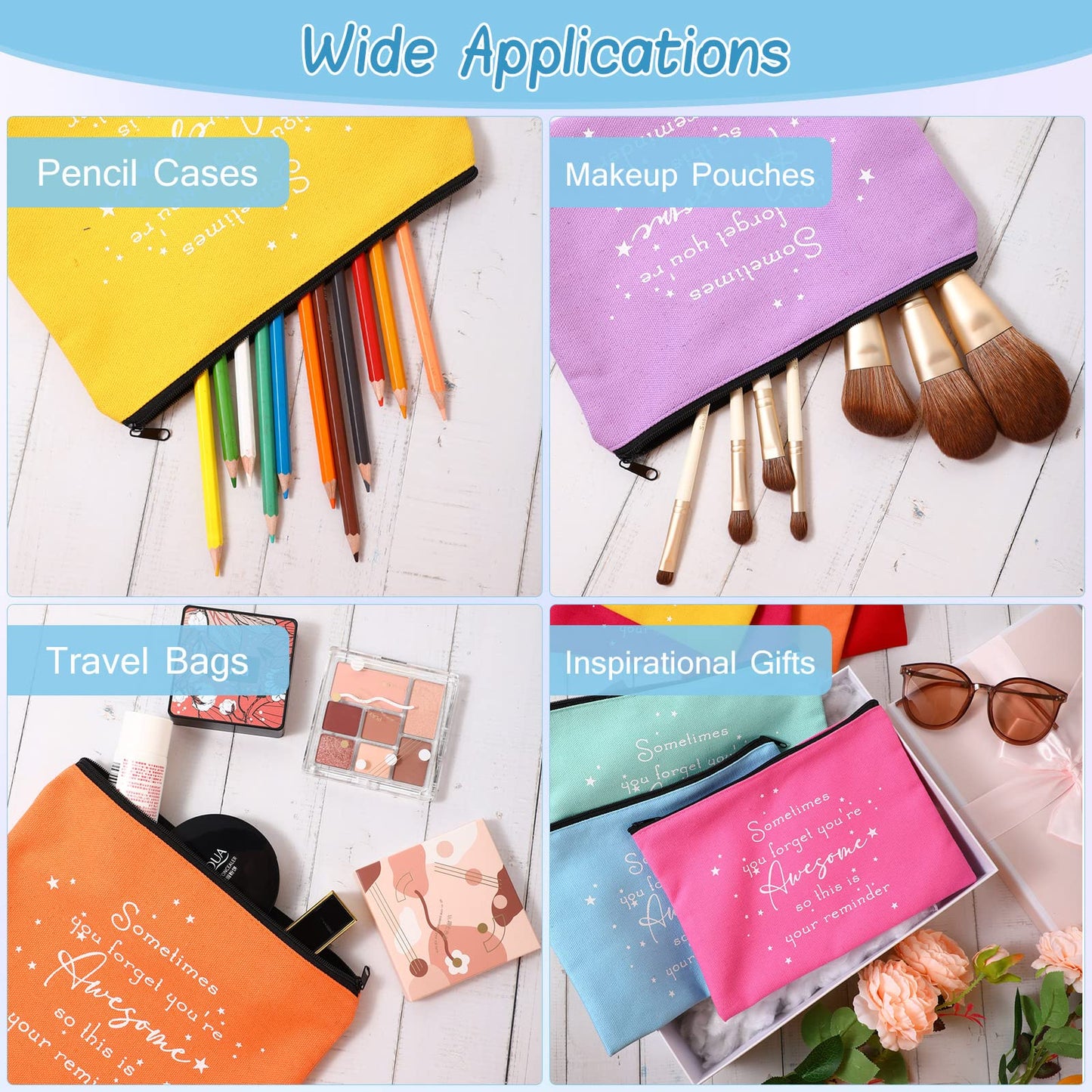 Sieral 24 Pcs Inspirational Makeup Bag Employee Appreciation Gift for Women Nurse Pencil Pouch You're Awesome Cosmetic Bag Motivational Gift for Her Teacher(Bright Color)