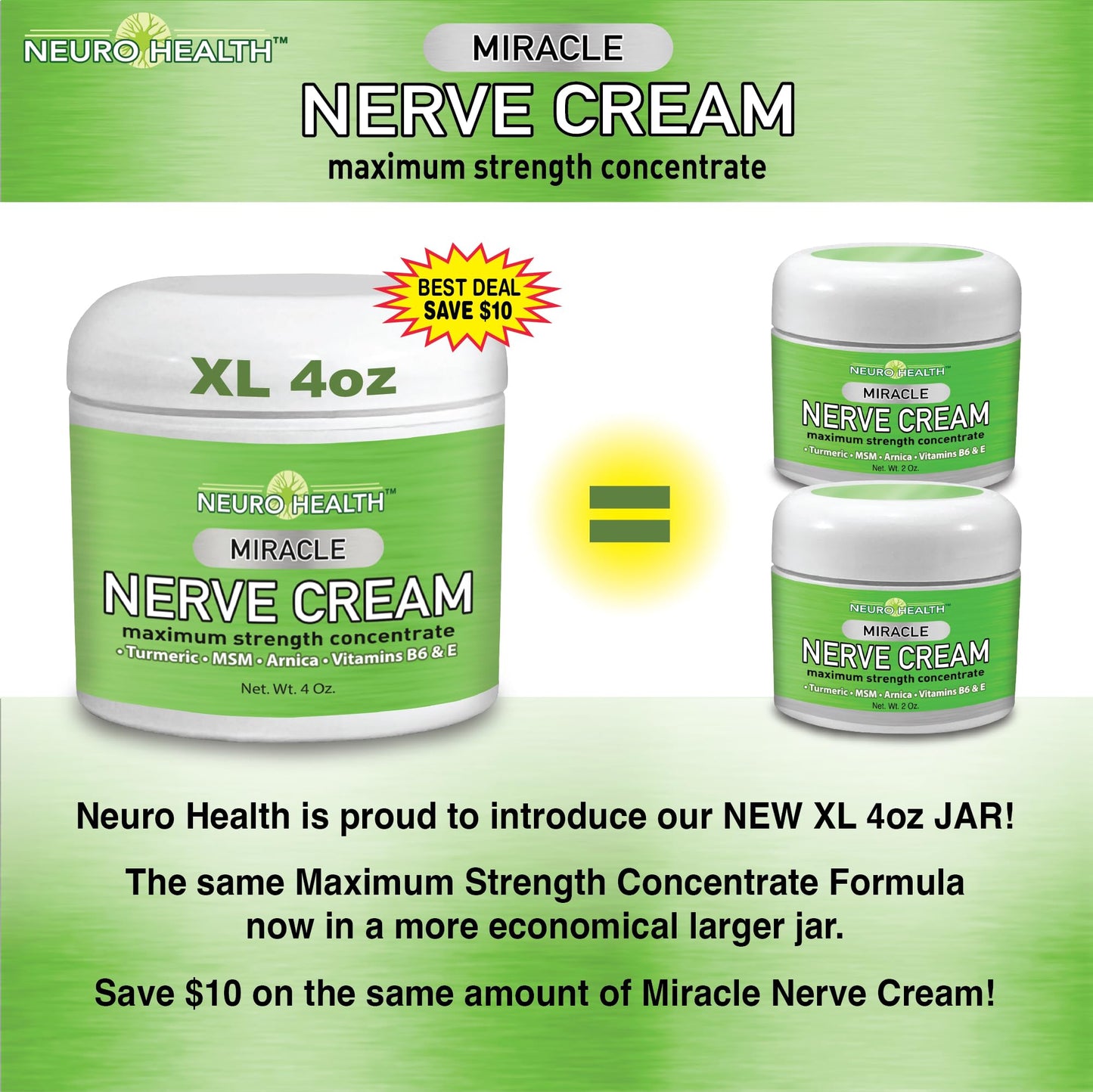 Neuro Health Miracle Nerve Cream - XL 4oz JAR - Maximum Strength - Turmeric and Arnica Blend for Neuropathy Discomfort Relief - Soothing Foot & Hand Formula with MSM, B6, E - Made in USA