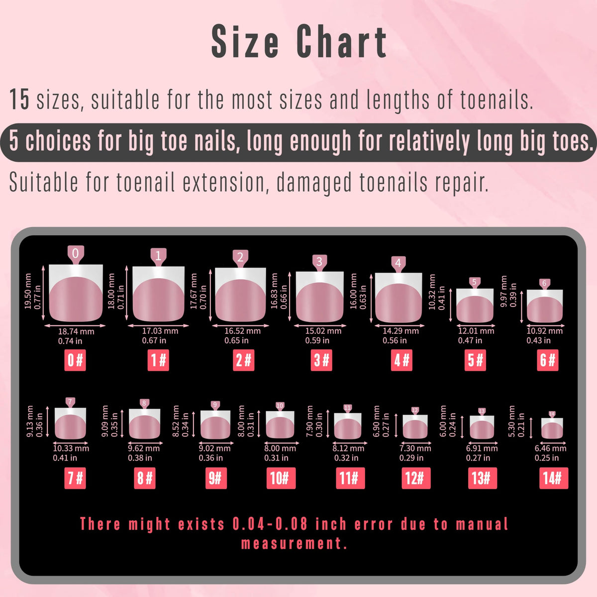 NOVO OVO Press on Toenails, Toe Nail Press ons for Women, White French Tip Sharp Square Pre-Designed Soft Gel Thick False Toenail Extension, BERRY PINK Full Cover Acrylic for DIY x 15 Sizes 150 pcs