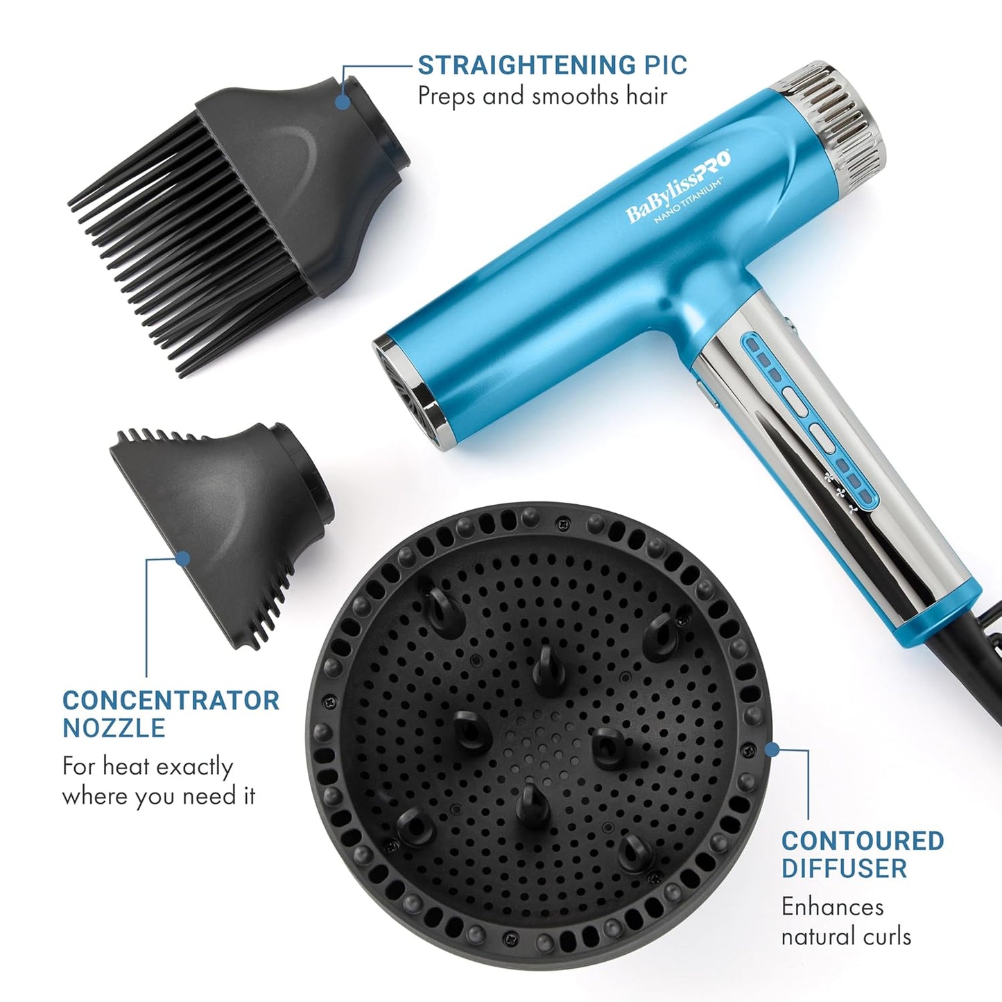 BaBylissPRO Nano Titanium Hair Dryer - Lightweight Dual-Voltage Ionic Design for Fast Drying