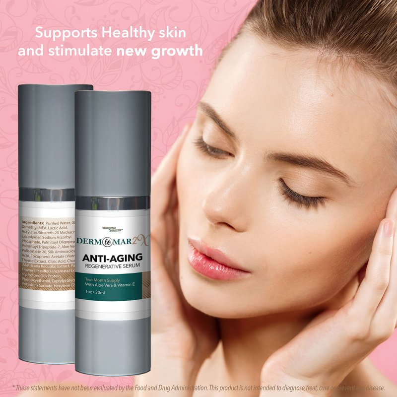 Derm Le Mar 2x Anti-Aging Regenerative Serum - 2 Month Supply - Nutrient Rich Improved Formula to Nourish Skin & Promote Cell Renewal - Help Sooth & Firm Skin - Improve Hyperpigmentation & Wrinkles
