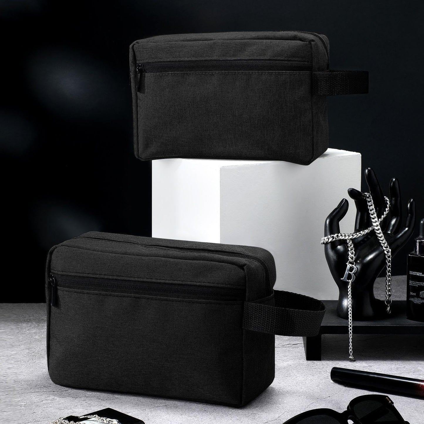 Paterr 16 Pcs Travel Toiletry Bag for Women Men Large Water Resistant Shaving Bag Hanging Cosmetic Bag with Handle and Divider Storage Travel Pouch Case (Black)