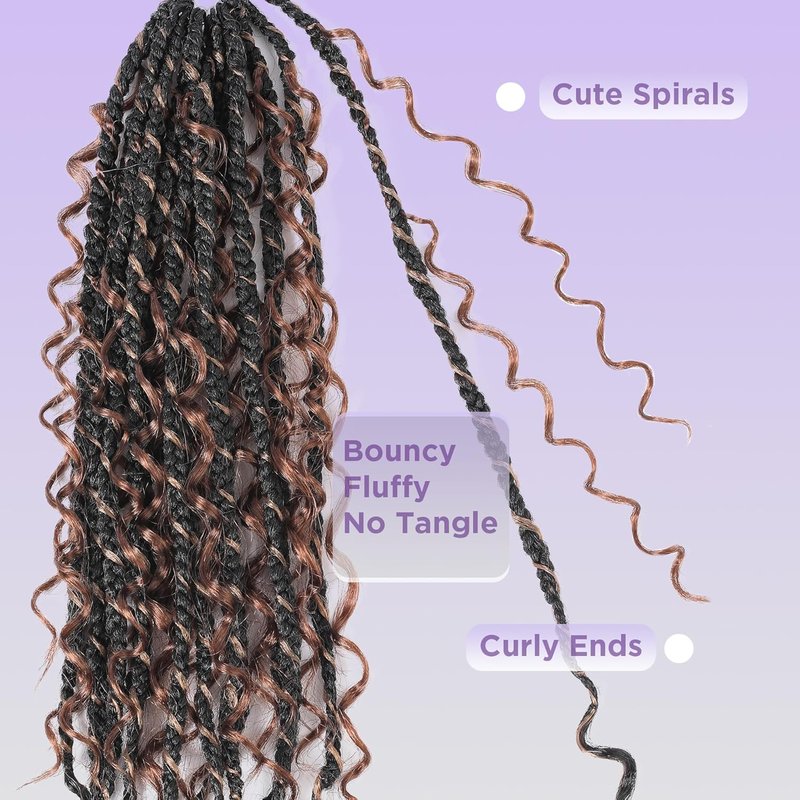 Tornado Colorful Spirals Goddess Pre-Looped Box Braid Extensions | Synthetic Boho Crochet Hair for Black Women - 18 Inch, 9 Packs, 1B/27/30