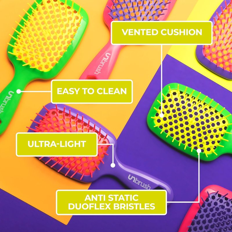 FHI Heat Detangling Brush Set | Pain-Free Hair Brush for All Hair Types - Lightweight Travel-Friendly Design | Neon Collection (3-Pack)