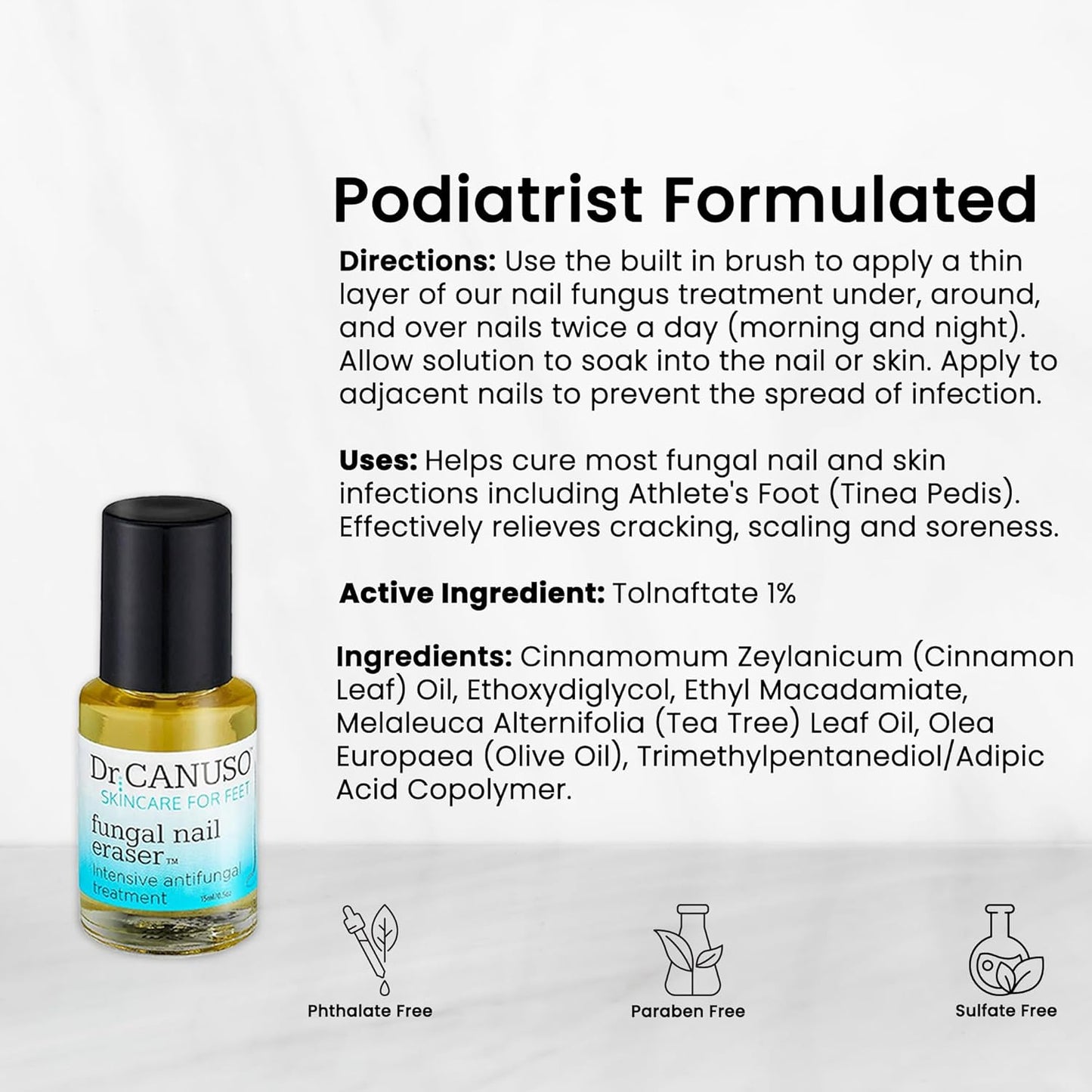 Dr. Canuso Antifungal Nail Treatment - Medical Strength Nail Oil for Damaged Nails with 1% Tolnaftate Solution