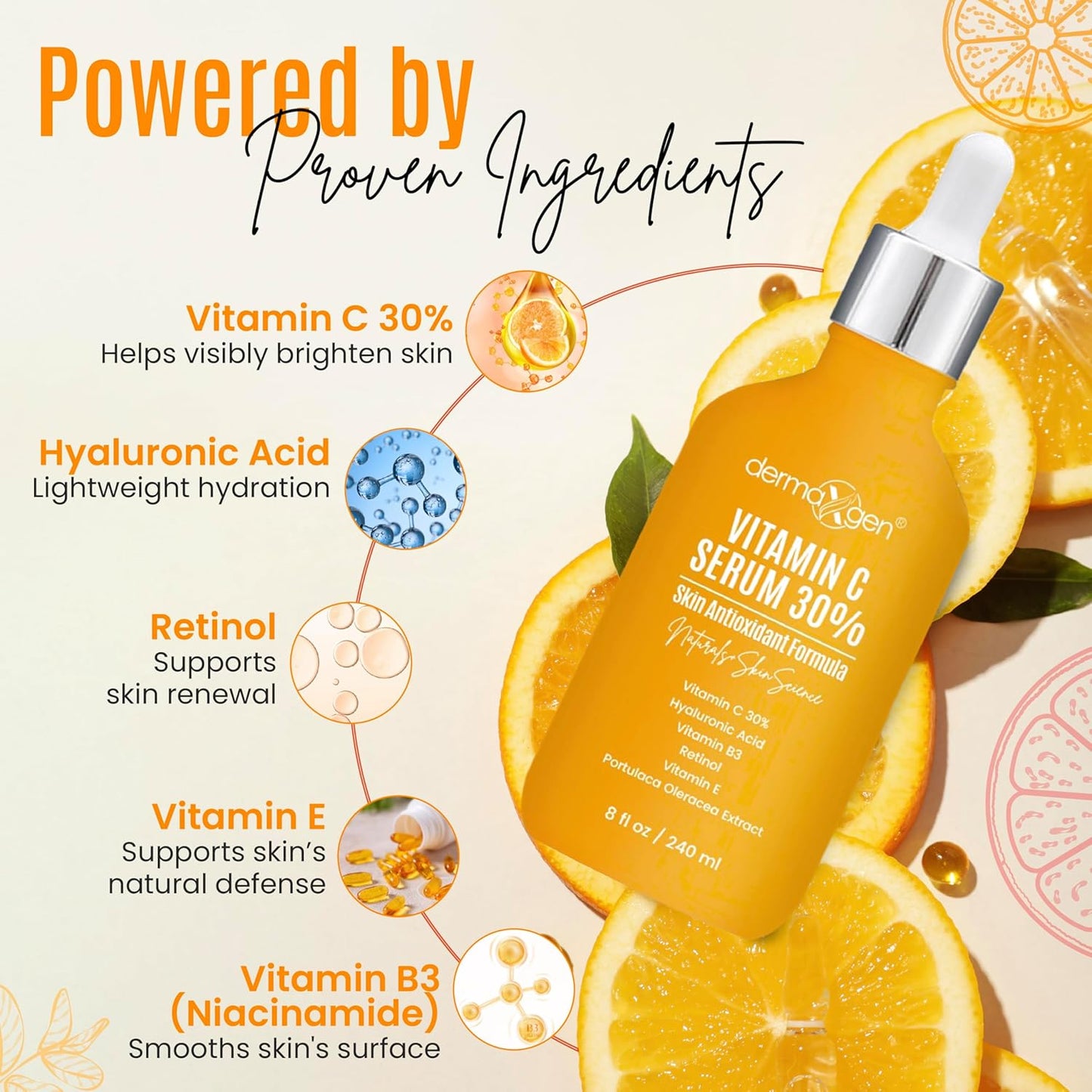 Vitamin C Serum - Pure Organic Anti-Aging Facial Serum with Hyaluronic Acid & Retinol | 8 Fl Oz