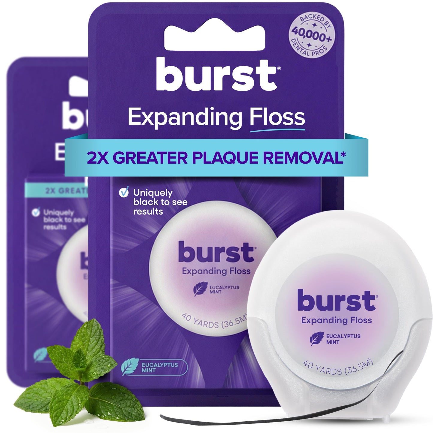 Burst Expanding Dental Floss (Mint Eucalyptus/80 Yards) | Stain Absorbing