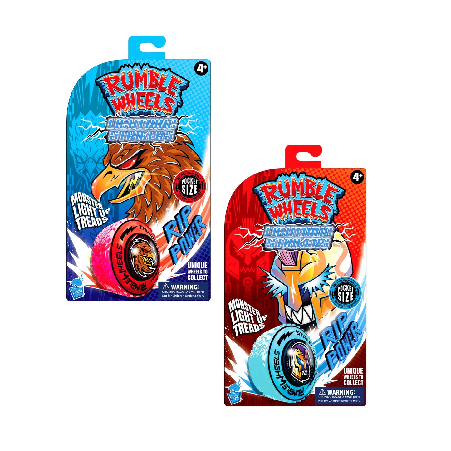 Cepia LLC Rumble Wheels Lightning Strikers Rip Cord Racing Tires 2-Pack: High Speed Launcher Toy, Light Up Spinning Wheels, High Impact Battle Racers for Kids Boys 4-10, All Terrain Tire Racing Toy