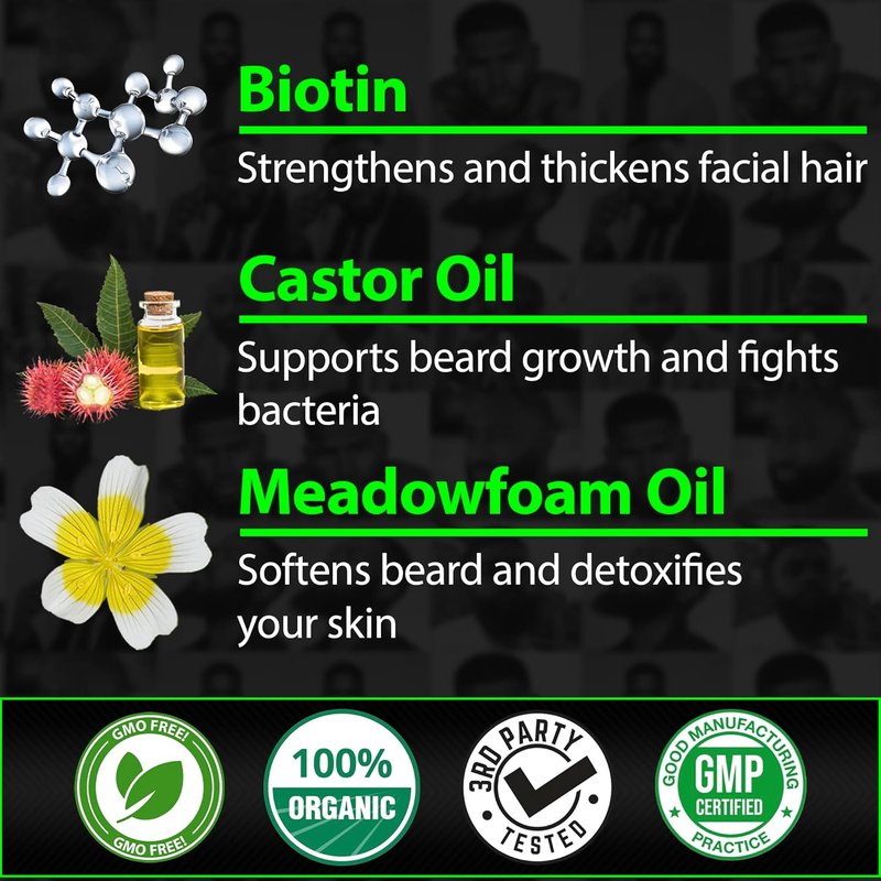 Biotin Beard Balm for Men - Organic Thickening Mustache Wax with Castor Oil | Hydrating Facial Hair Growth Conditioner