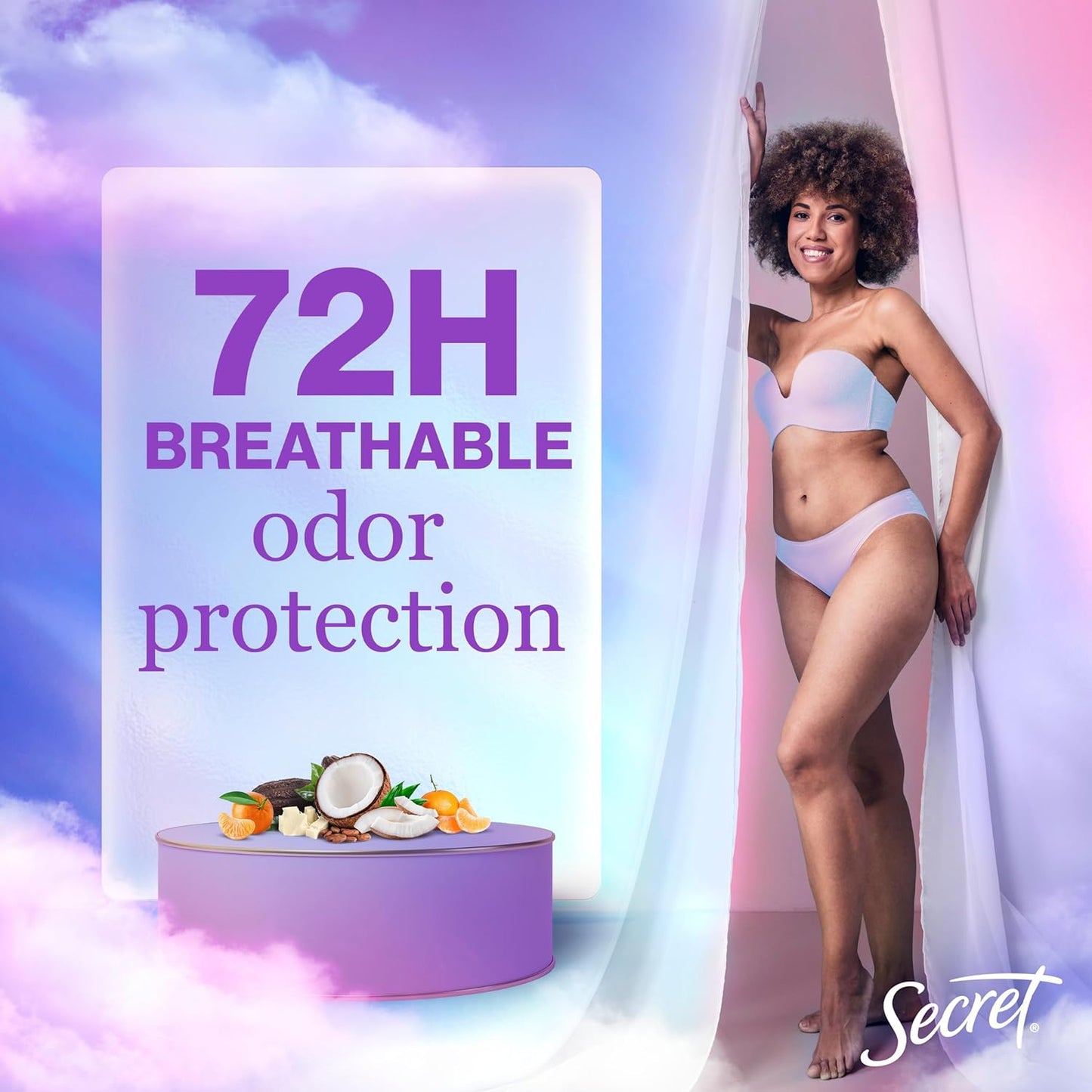 Secret Fresh Antiperspirant Deodorant for Women, 72hr Breathable Sweat & Odor Protection, Instant Freshness & Gentle, PH Balancing Minerals, Invisible Solid, Cocoa Butter Scent, 2.6 oz