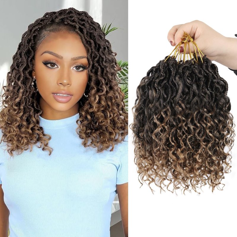 Vemet Goddess Locs Crochet Hair,10 Inch 9 Packs Synthetic Faux Locs Crochet Hair for Black Women,River Locs Hair Extensions Boho Style Pre looped Faux Locs with Curly Ends