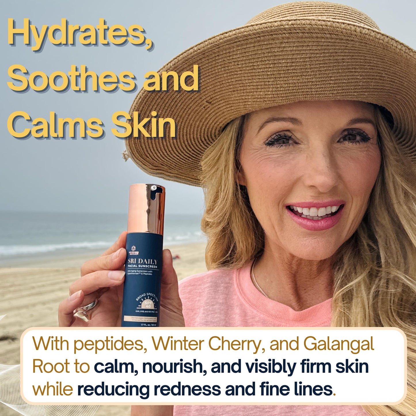 SRILabs Daily Facial Sunscreen - SPF 40 - Anti-Aging with Lipochroman & Peptides - Transparent Zinc Oxide - Universal tint & Weightless - 1.7 OZ