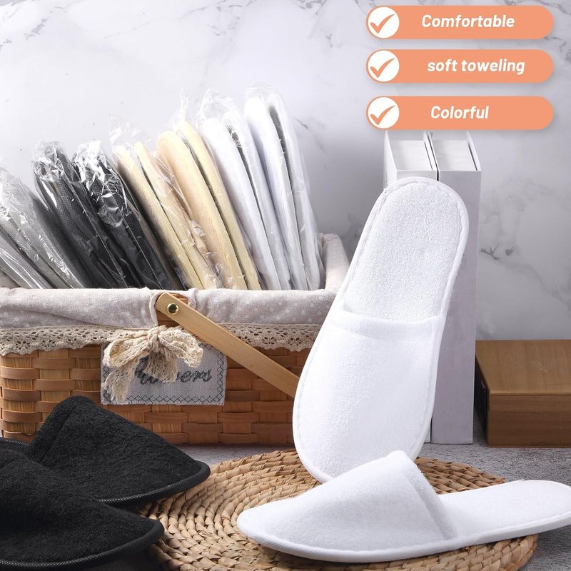 Disposable Slippers for Guests - 24 Pairs Cotton Soft Spa House Slippers | Ideal for Weddings & Travel