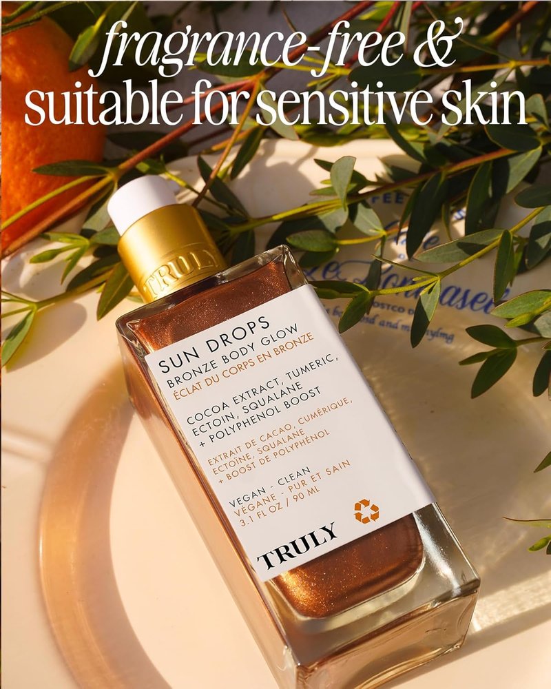 Truly Beauty Sun Drops | Bronze Body Glow Oil for Radiant Skin - Hydrating Shimmer with Turmeric & Cocoa Extract, Lightweight Formula for All Skin Tones