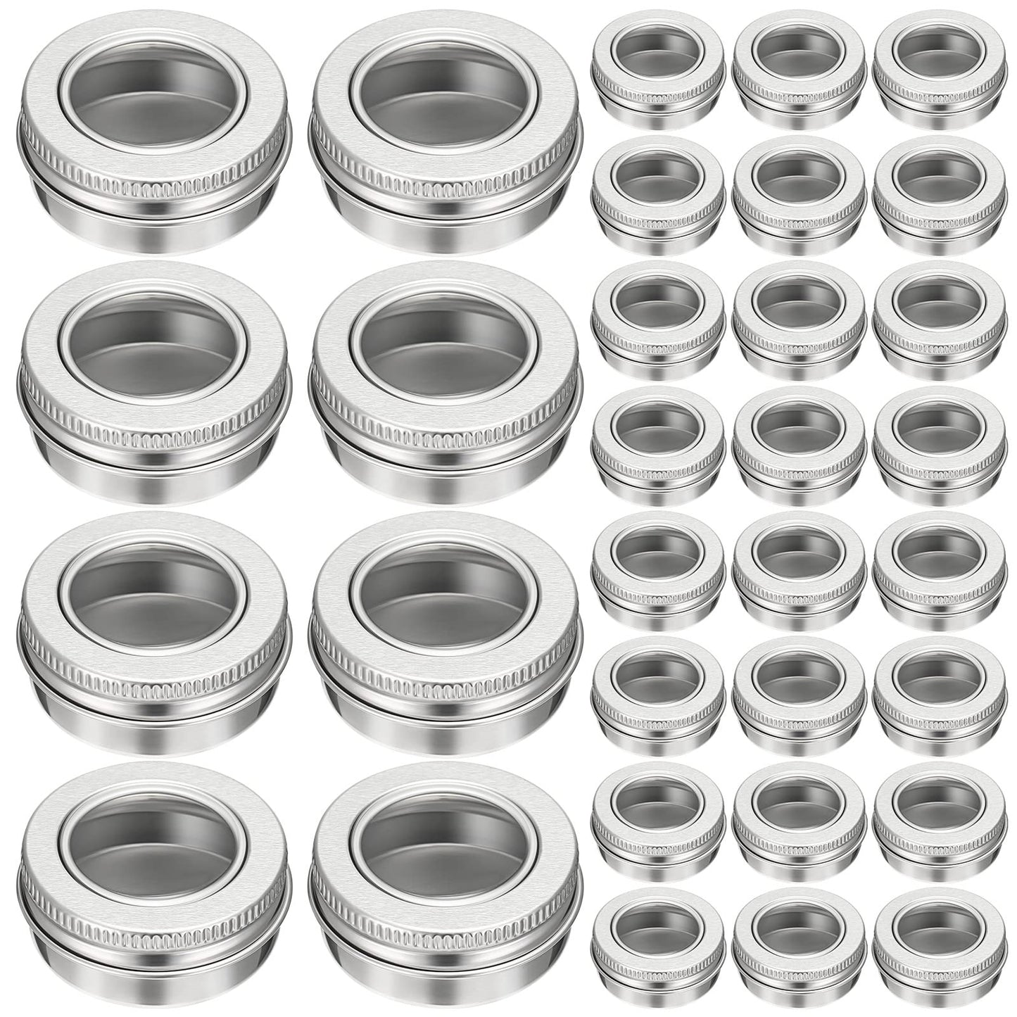 100 Pcs 0.5 Ounce Aluminum Tin Jar 15 ml Refillable Containers Clear Top Screw Lid Round Tin Container Bottle for Cosmetic, Cream, Diamond Painting, Salves, Balms, Lip Balm, Spices or Others, Silver