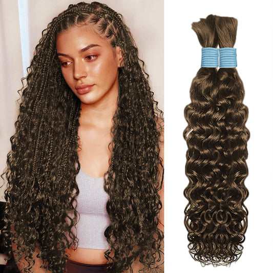 Human Braiding Hair for Boho Braids 20 Inch 2 Bundles 100g Boho Hair for Braiding Water Wave Bulk Human Boho Hair for Braiding 12A Human Hair for Boho Knotless Braids (P4,20inch)