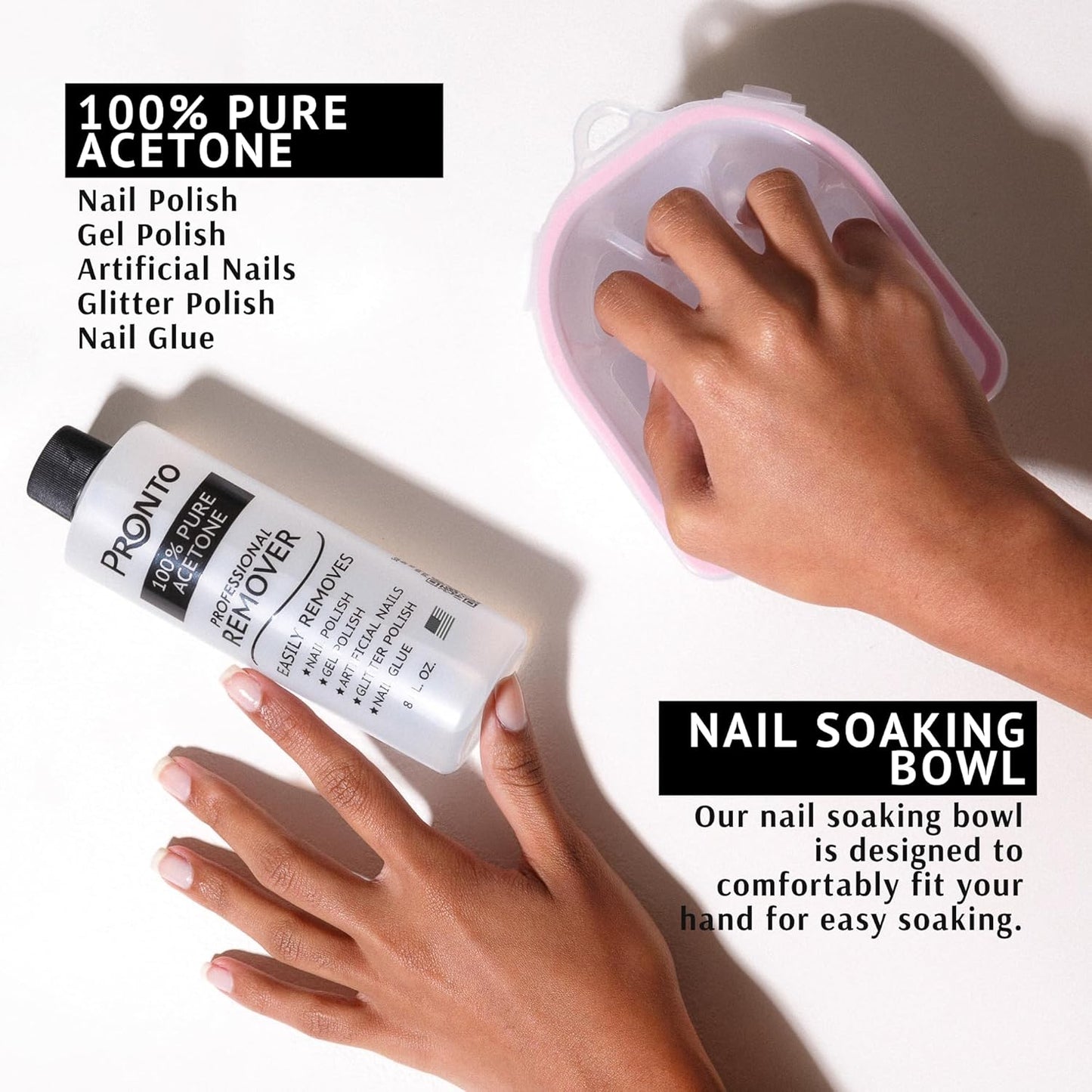 Pronto Gel Nail Polish Remover Kit - 8 Oz Pure Acetone | Complete Nail Care Set with File, Soak Off Bowl & Buffer