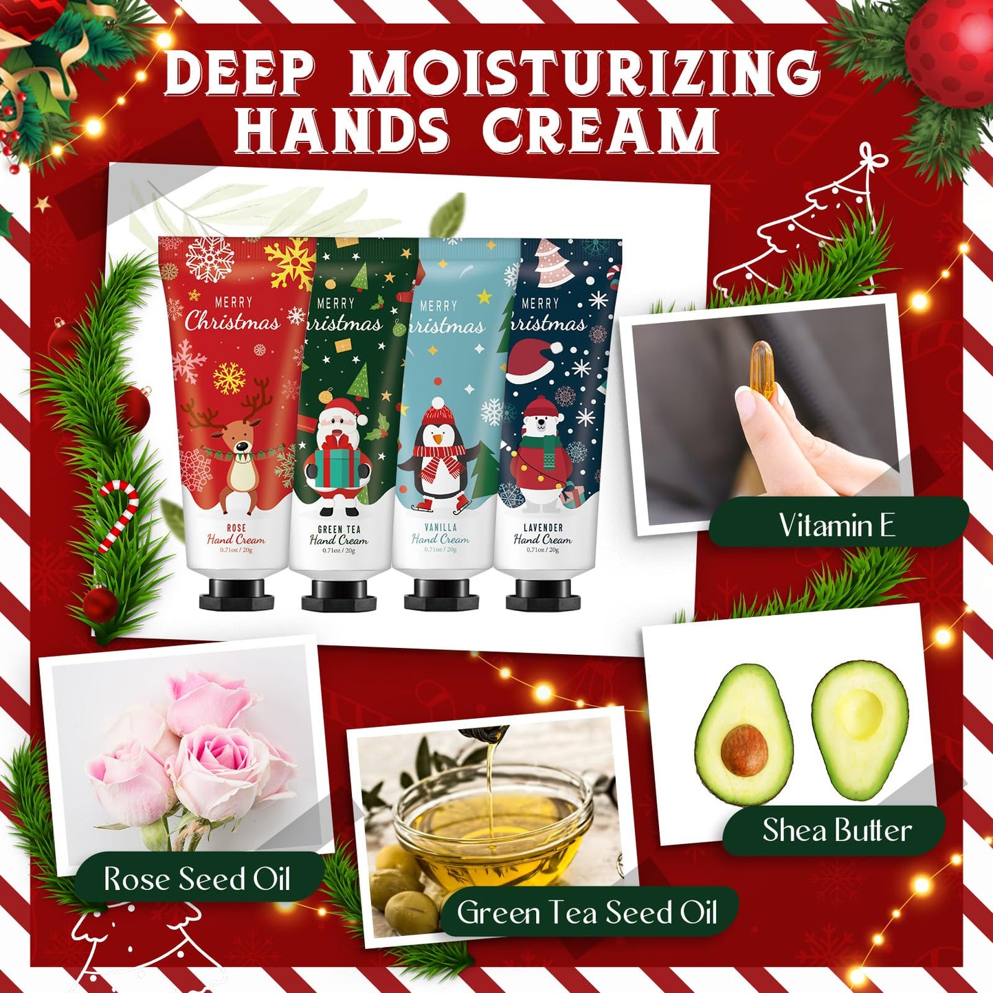 Heigble 24 Set Christmas Hand Lotion Gift Bulk Christmas Hand Cream Travel Size Xmas Stocking Stuffers Holiday Mini Lotion with Organza Bag Greeting Card Party Supplies for Employee Coworkers Gifts