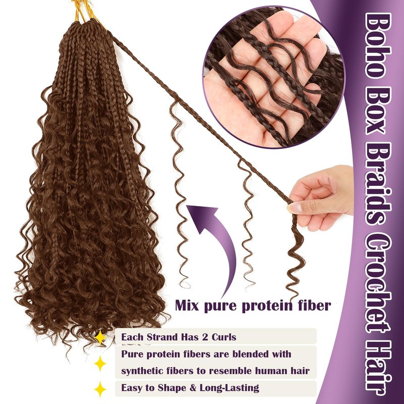 QQPIKHU 24 Inch Boho Crochet Braids Close to Human Hair Mixed Synthetic Goddess Box Braids Crochet Hair Extensions Pre Looped Bohemian Goddess Braids Crochet Hair for Women (#30, 10 Packs)