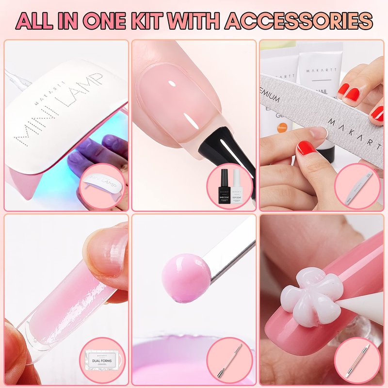 Makartt 3d Gel Nail Art Kit: All in One 3D Sculpting Builder DIY Kit Non-Stick-Hand Solid Gels UV LED Soak Off Gel Polish Painted Carving Molding Hard Gels Rhinestones Chrome Nail Art Salon Home