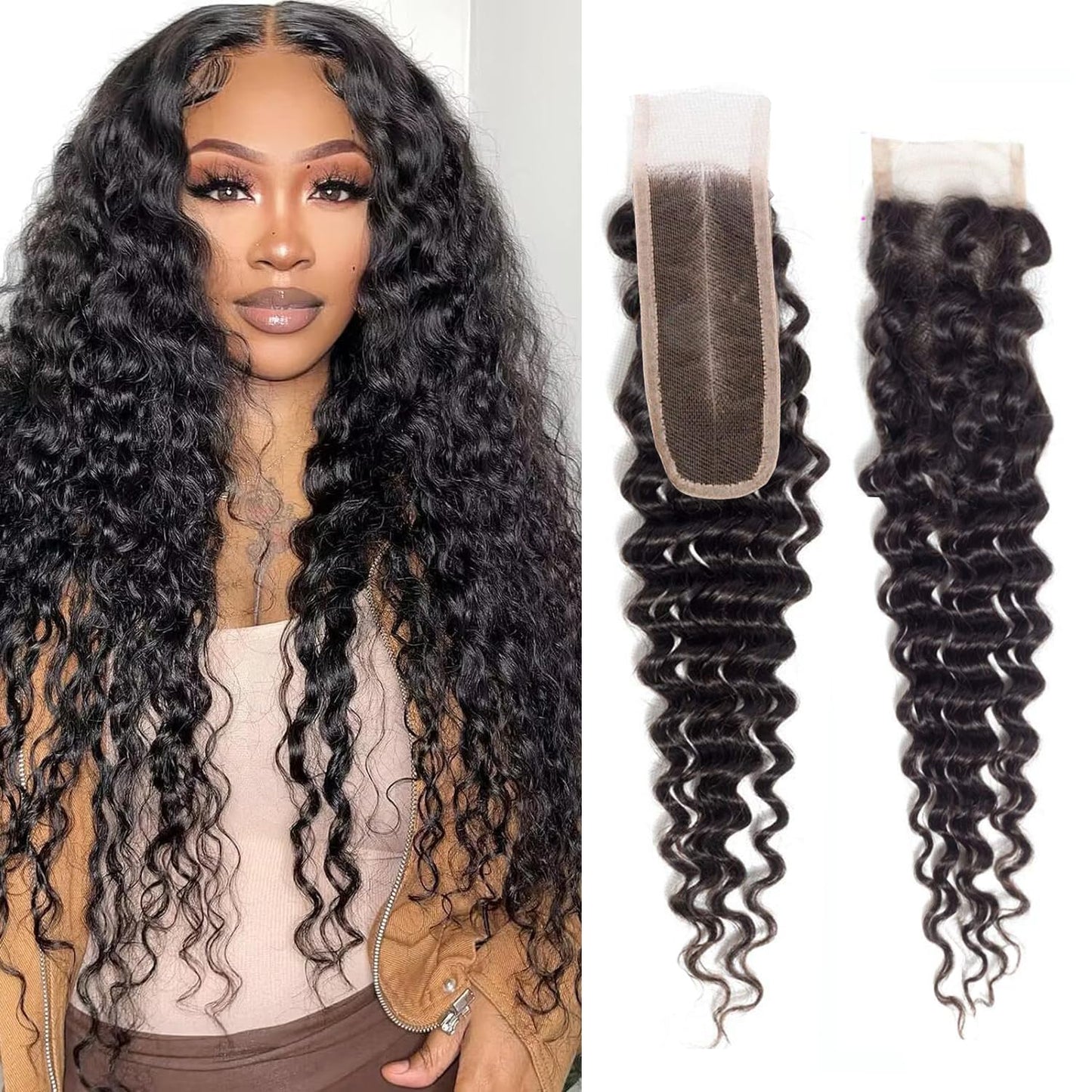 2x6 Deep Wave Closure Brazilian 100% Unprocessed Human Virgin Hair Deep Wave Hd 2x6 Lace Closure Natural Hairline With Baby Hair Wet And Wavy Color Black 16 Inch