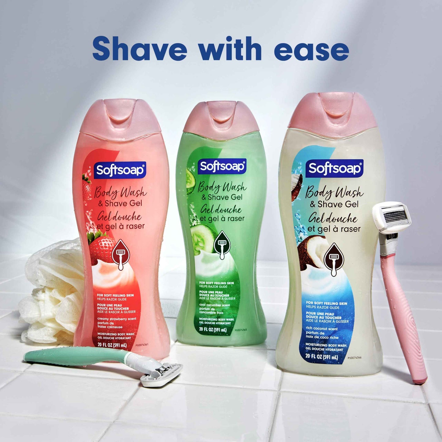 Softsoap Moisturizing Body Wash and Shave Gel, Creamy Strawberry Scent, 20 fl oz Bottle (Pack of 4)