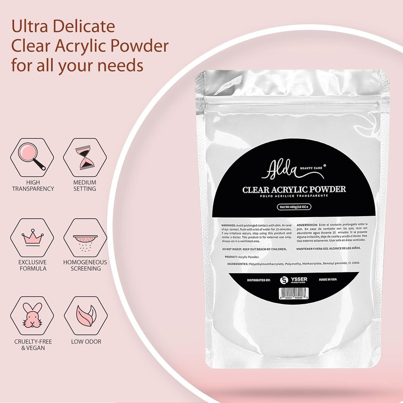 Alda Acrylic Powder - Professional 16oz Clear Nail System for Salon Quality Nails