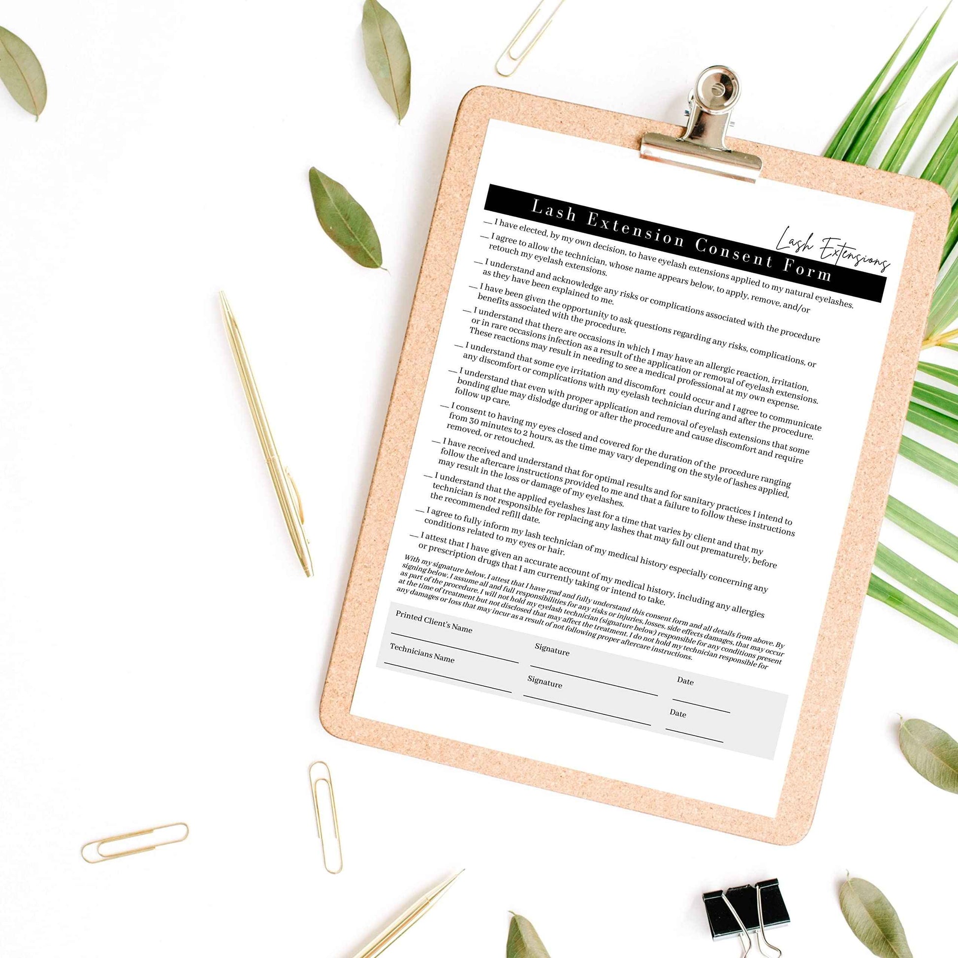 Lash Extension Consent, Intake, Aftercare Forms | 75 Pack | 8.5x11" Paper Size | Eyelash Extension Supplies