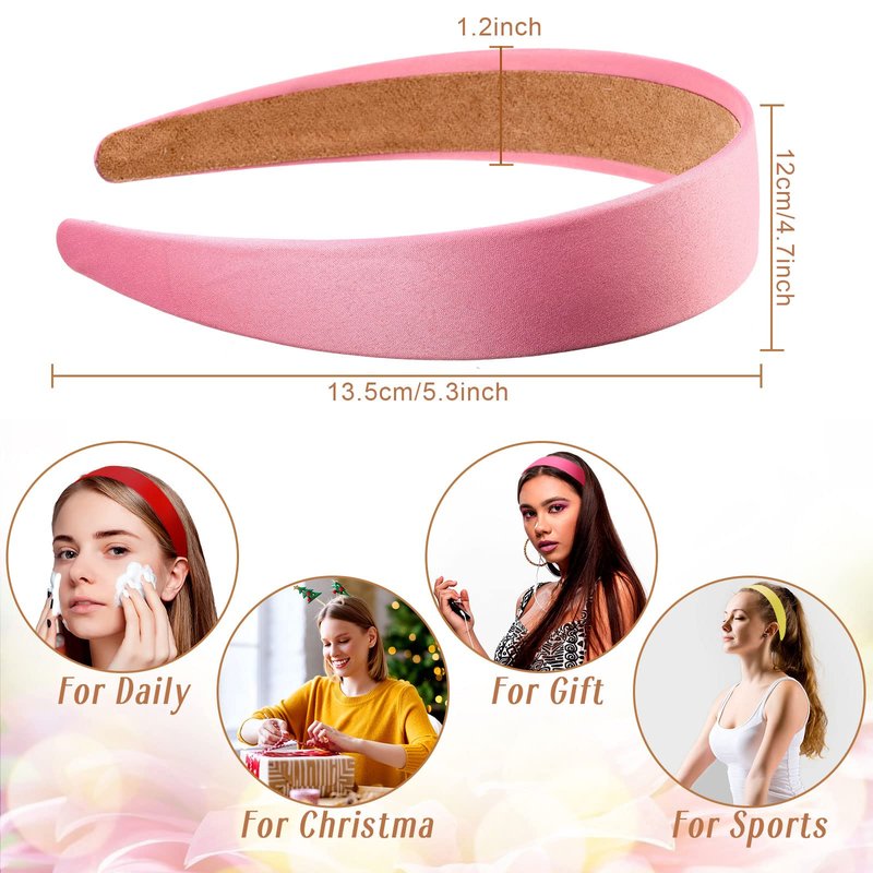 Janinka 36 Pcs Hard Headbands Bulk Plain Satin Headband Hard Headbands 1.2 Inch/ 3 cm Non Slip Ribbon Decor DIY Hair Holiday Costume Accessories for Women