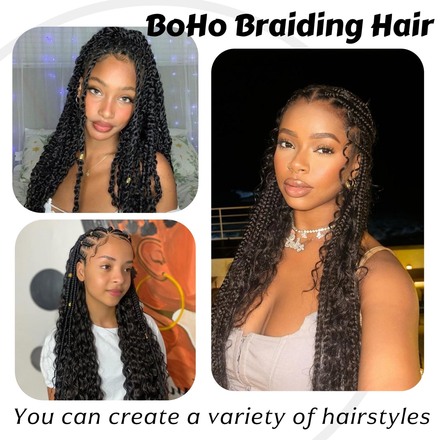 Human Braiding Hair for Boho Braids Deep Wave Bulk Human Hair 14 Inch 12A Knotless Boho Braiding Curly 100% Virgin No Weft Extensions Bohemian Braids 3 Bundles/Pack Natural Color