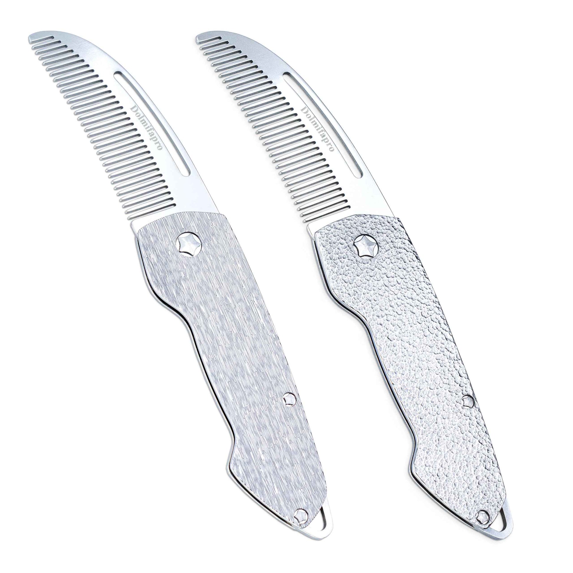 Dolmifapro 2PCs Folding Mustache Comb, Metal Beard Comb for men Pocket Mini Portable Fits In Keychain Anti-Static