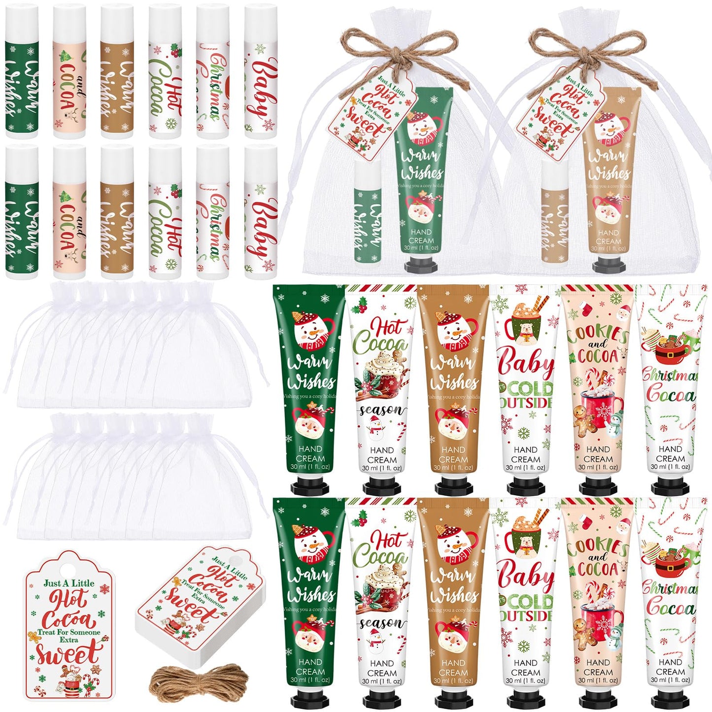 Demissle Christmas Hot Cocoa Party Favors Hand Cream Lip Balm Gifts