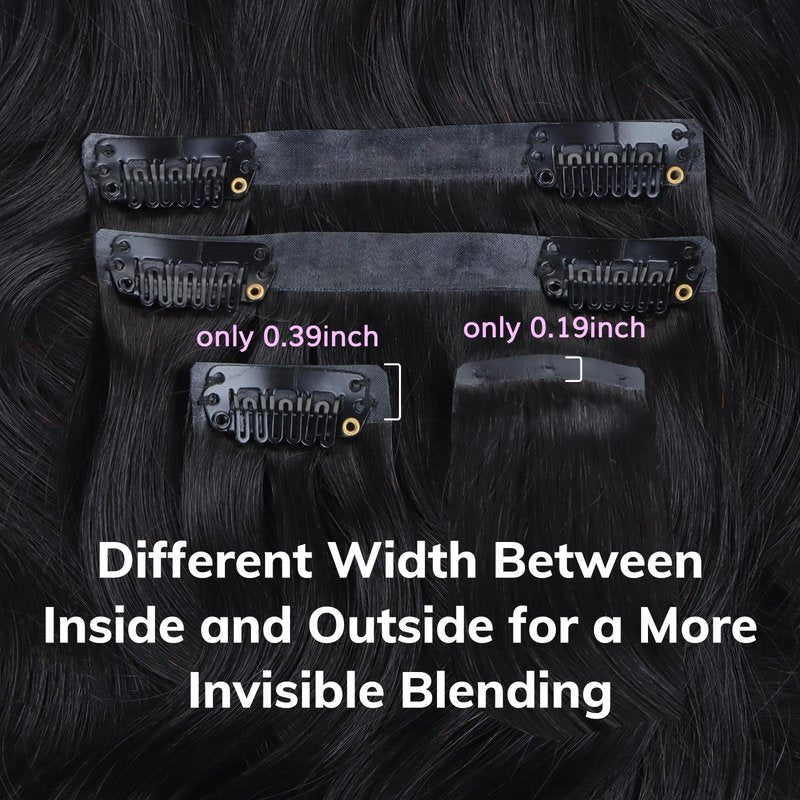 IDN BEAUTY Seamless Clip in Hair Extensions Real Human Hair for Women,Body Wave Natural Black Remy Hair 14 Inch 7pcs 110g,Thick Invisible Edge Weft for Daily Wear