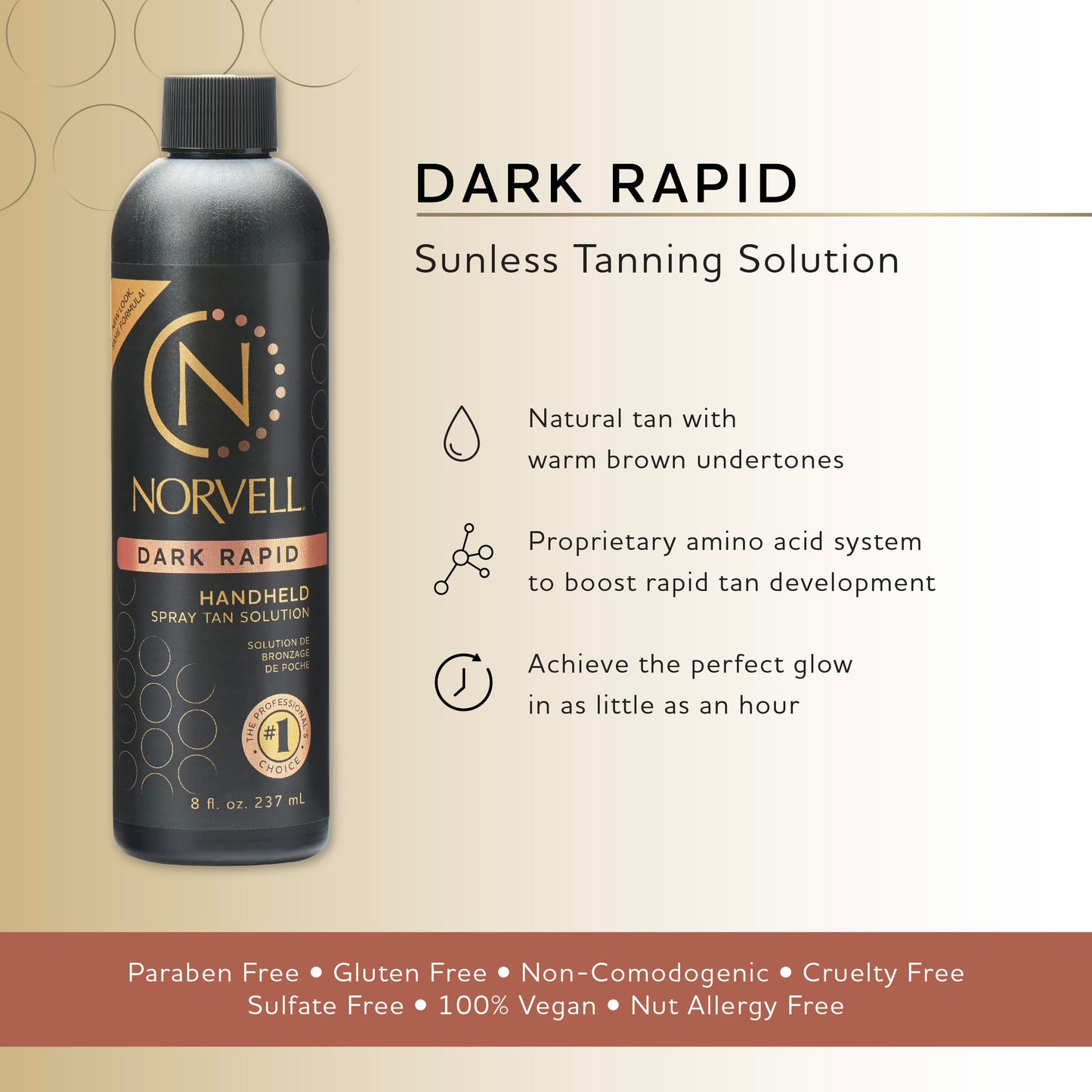 Norvell Premium Spray Tan Solution Dark Rapid 8 Fl. Oz – Professional Sunless Tanning Formula for Fast Natural Bronze Glow, Streak Free, Long Lasting Color