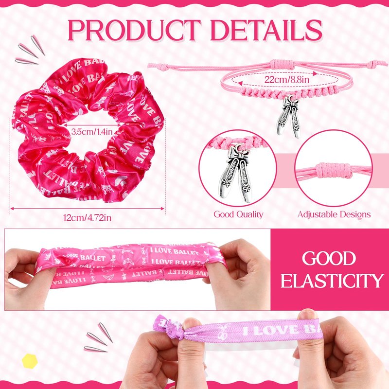 Clysee 60 Pcs Ballerina Party Favors Set Ballet Party Supplies Decoration 12 Makeup Bags 12 Bracelets 12 Knotted Rubber Bands 12 Keychains 12 Elastic Scrunchies for Girl Daughter Dancing Gift