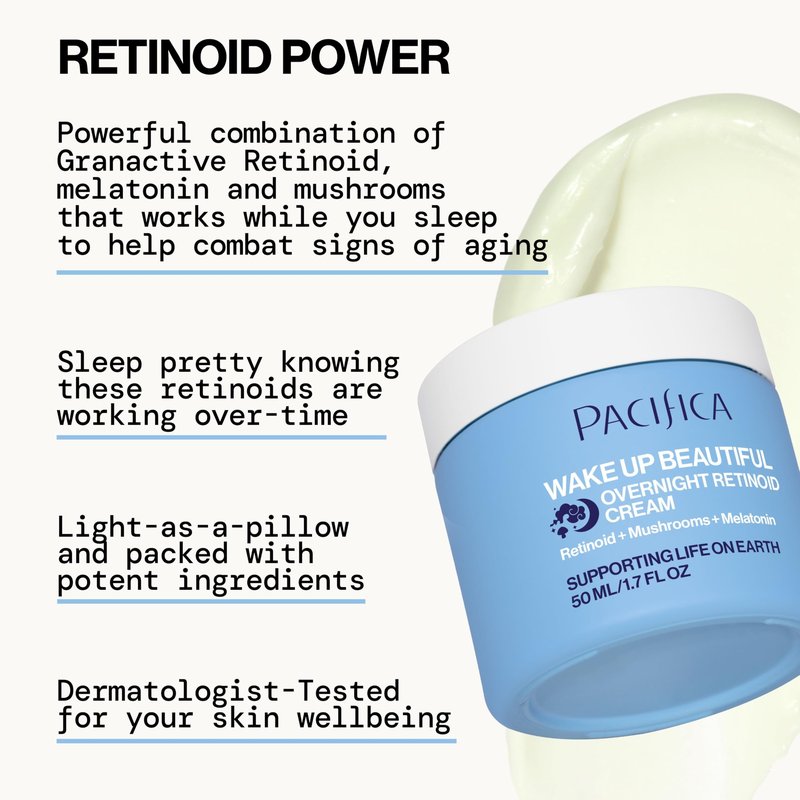 Pacifica Wake Up Beautiful Retinoid Night Cream – Overnight Anti-Aging Moisturizer with Hyaluronic Acid & Melatonin, Reduces Wrinkles & Fine Lines, Hydrating and Gentle for Dry or Mature Skin, Vegan