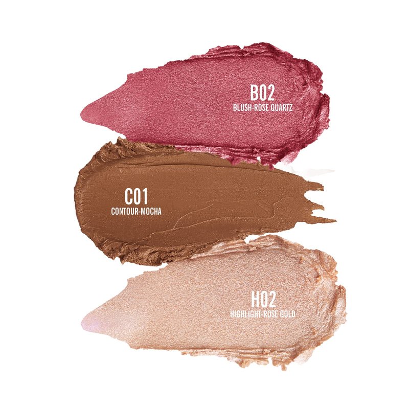 KIMUSE Cosmetics Stick Trio, Blush Stick, Face Moisturizer Balm & Highlighter Makeup