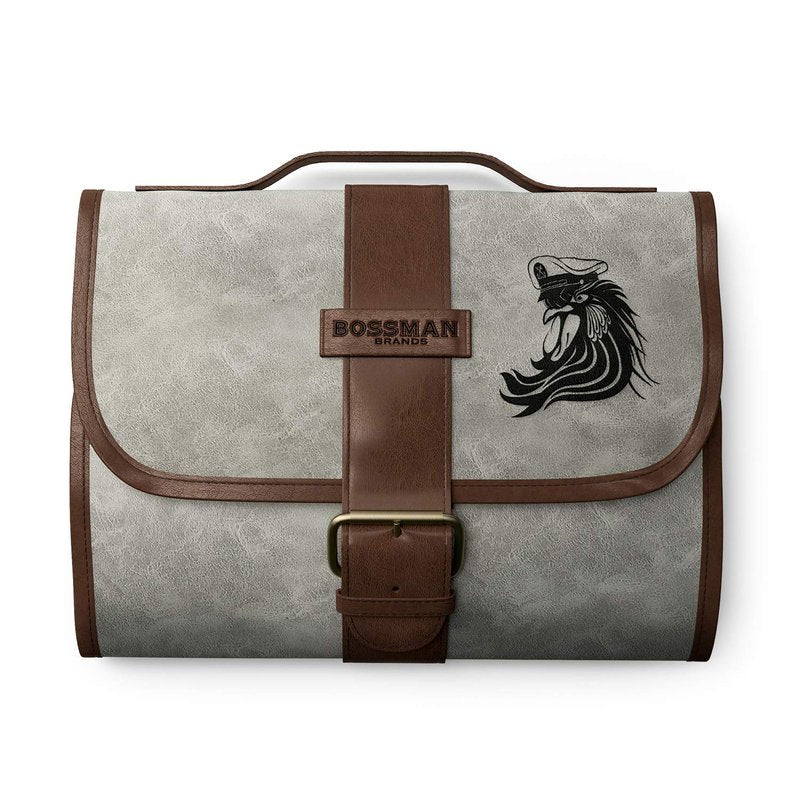 Bossman PU Leather Toiletry Bag for Men - Water Resistant Toiletry Kit Mens Hanging Travel Organizer - Hand Crafted Portable Traveling Accessories