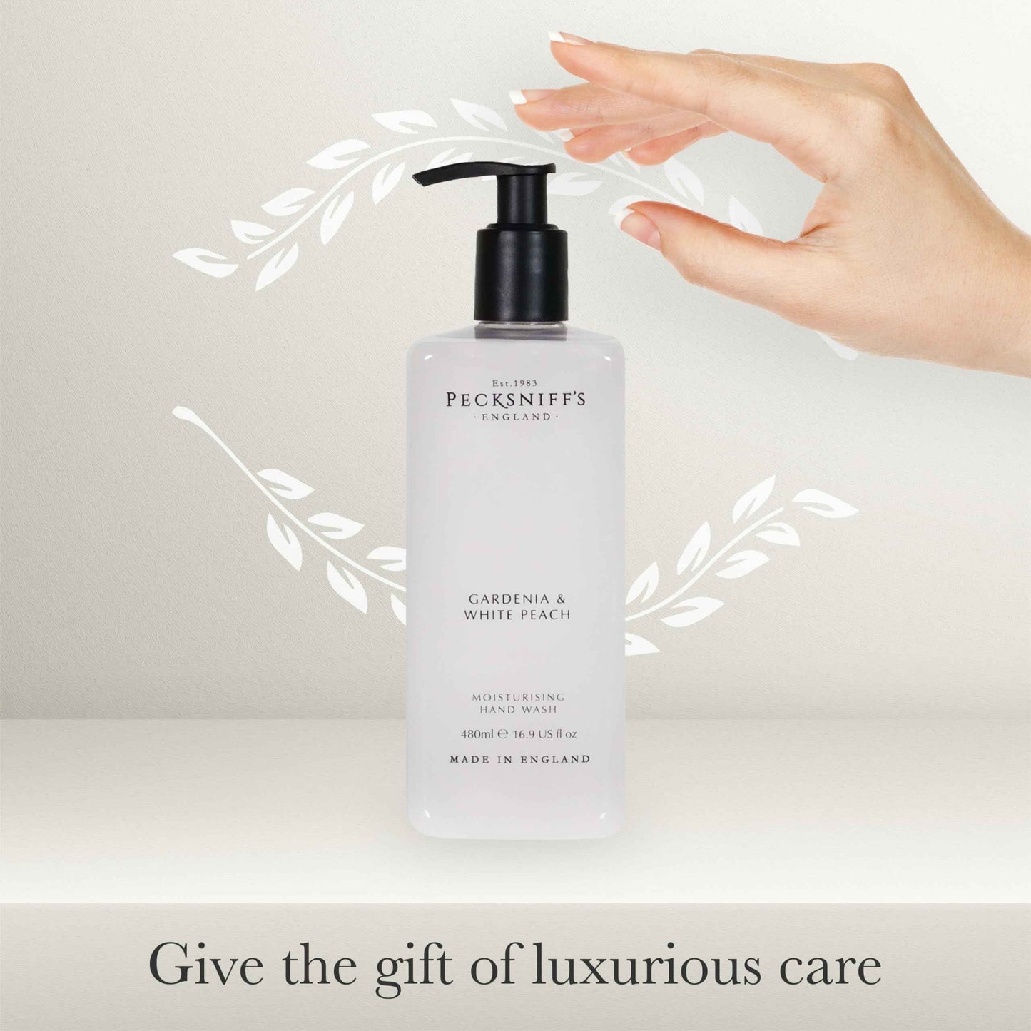 Pecksniff's Hand Wash - Liquid Hand Soap for Soft Skin, Natural, Revitalising, Hydrates and Moisturises, Handcrafted in England, Cruelty Free, Gift of Luxury 480ml/16.2 fl oz (Gardenia & White Peach)