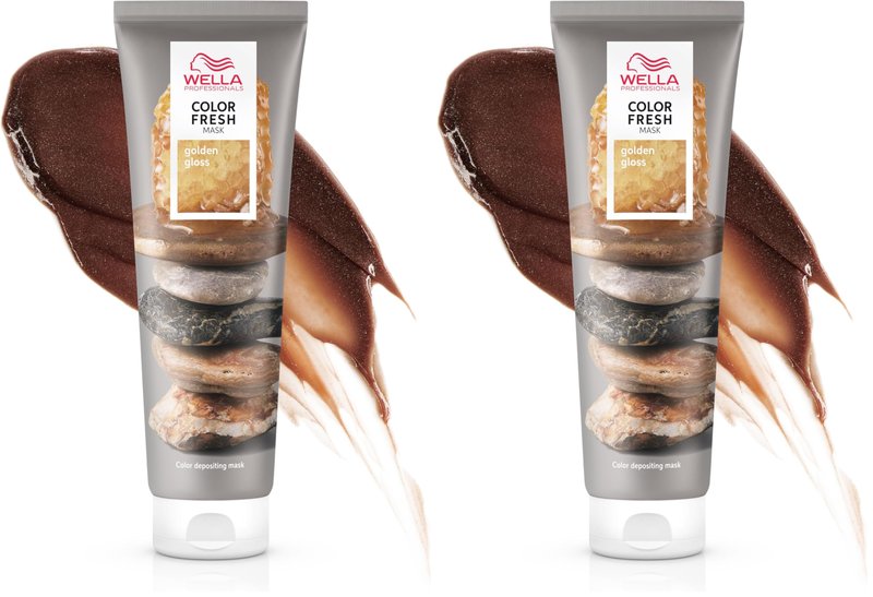 Wella Professionals Color Fresh Mask | Golden Gloss | Natural Shade-| Hair Color-Depositing Mask-| Vegan Formula with Avocado Oil-| Zero Damage-| Silicone Free-| 5 Fl Oz,(Pack of 2)