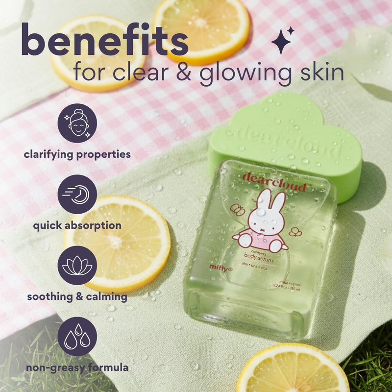 dearcloud Miffy Clarifying Body Serum – Ultra Hydrating Serum with AHA/BHA/Cica – Korean Skin Care Body Serum for Smooth, Clear Skin (5.24 fl oz)