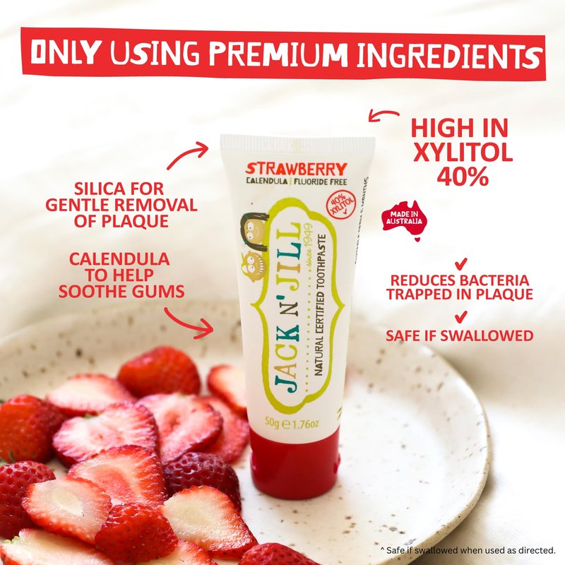 Jack N' Jill Natural Certified Toothpaste for Kids - Fluoride Free Kids & Toddlers Toothpaste, Gently Cleans Teeth, Helps Soothe Gums, 40% Xylitol, BPA Free - Berries N' Cream, 1.76 oz (Pack of 1)
