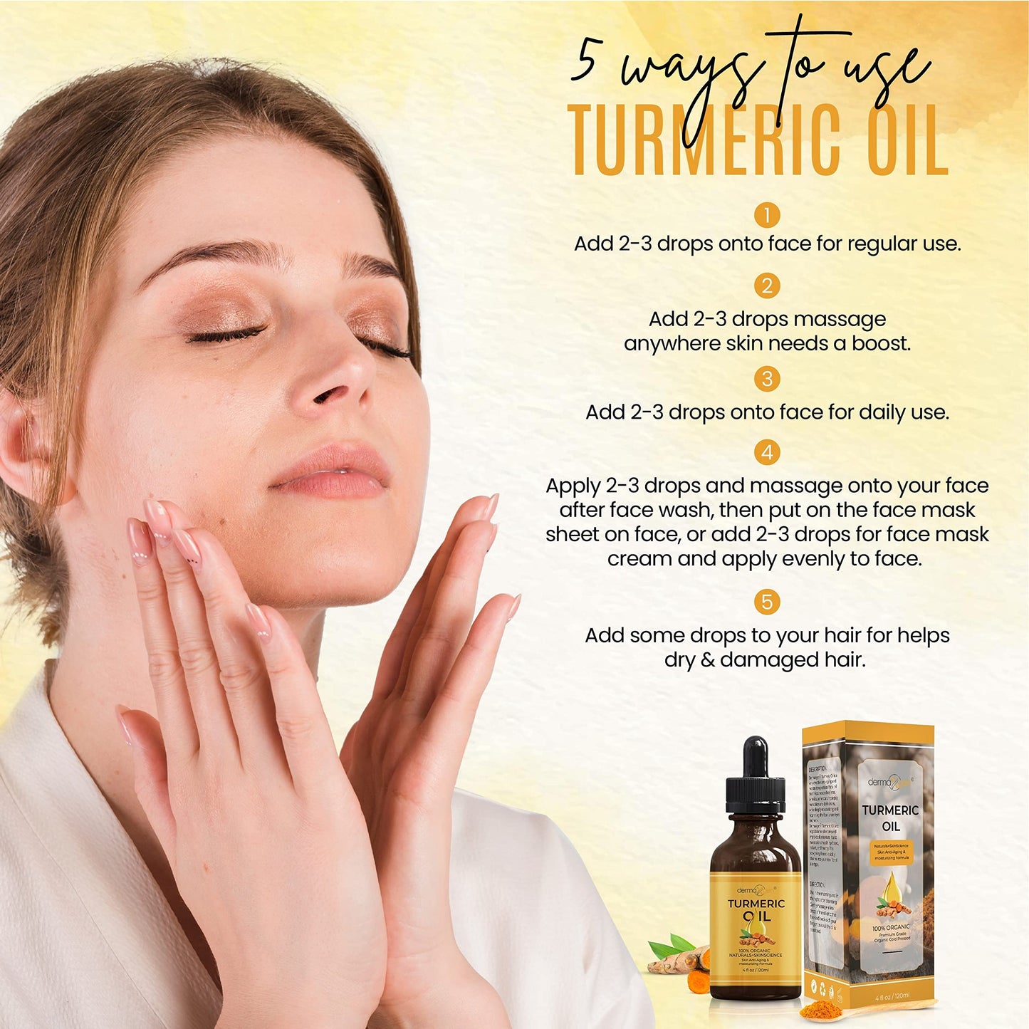 DERMAXGEN Organic Turmeric Oil for Skin Lightening - Turmeric Face Oil for Dark Spots, Anti-Aging & Hydrating Dry Skin - Glow Moisturizer for Face, Neck & Eyes (4 FL OZ / 60 ML)