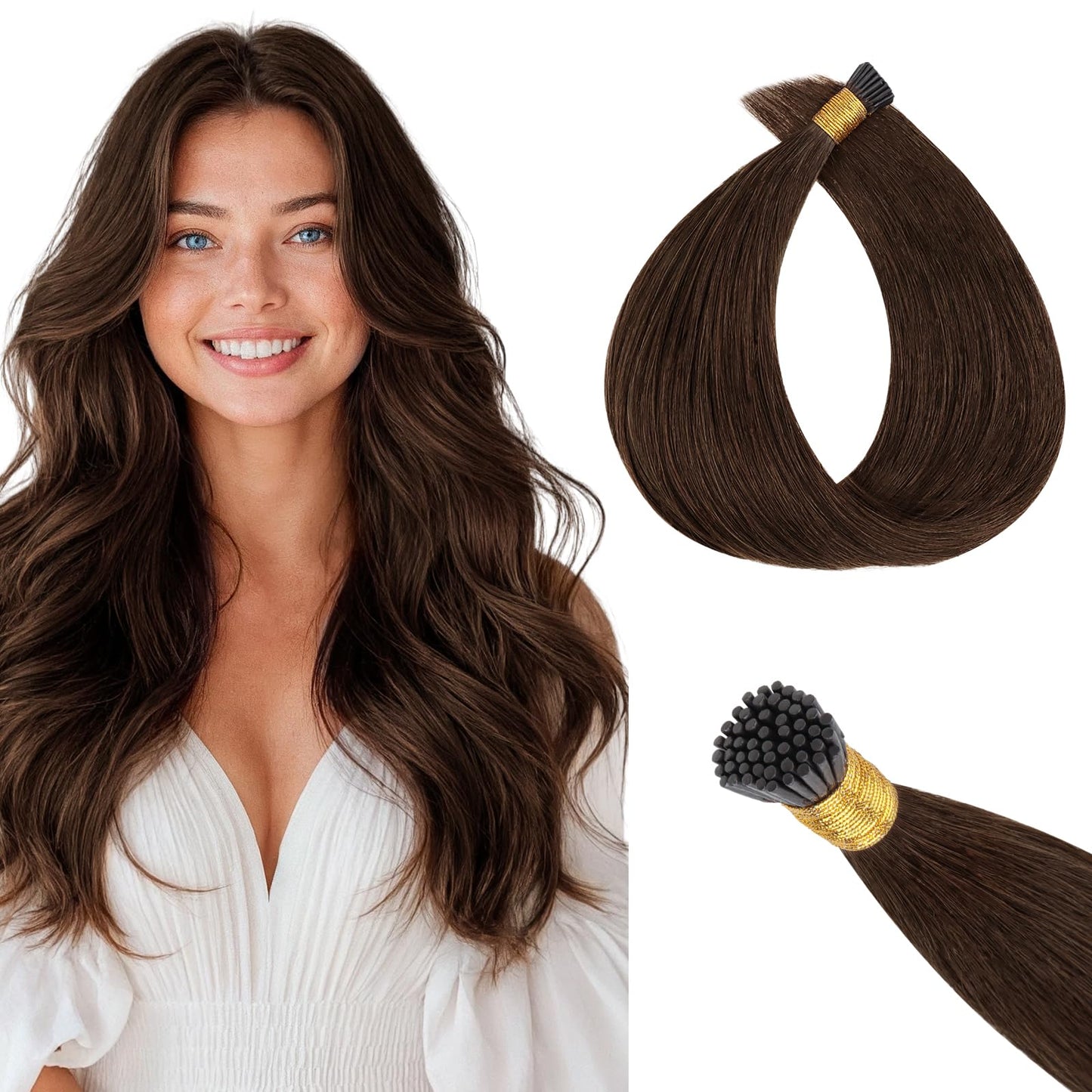 MAXITA I Tip Hair Extensions Human Hair,50g/100s Chocolate Brown 16 Inch Comfortable Wear, Invisible & Natural Cold Fusion, 100% Remy Human Hair Itip Keratin Hair Extensions