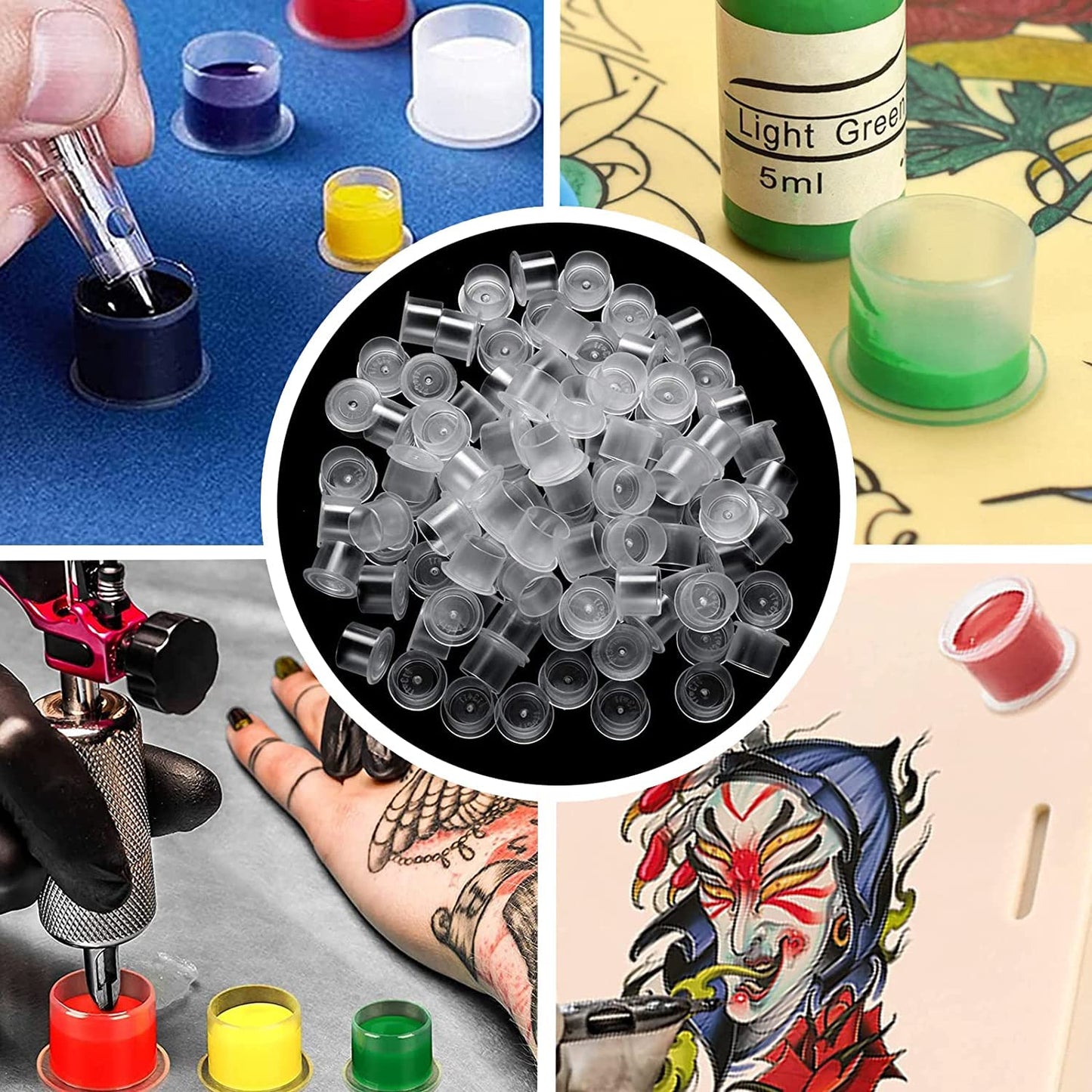 Tattoo Ink Caps - Yuelong 1000Pcs Disposable Microblading Makeup Tattoo Ink Cups With Base, Pigment Ink Caps Sizes 17mm Large for Tattoo Ink Tattoo Kits Tattoo Supplies (17MM-1000PCS)