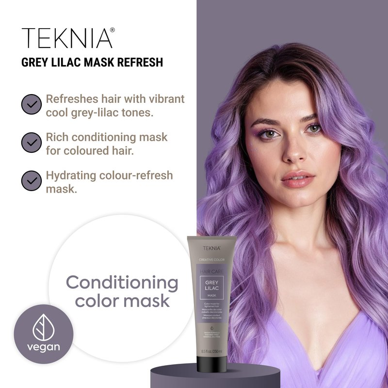 Lakmé Teknia Grey Lilac Creative Color Hair Mask, Color Depositing Conditioner for Lightened Hair, 8.5 Fl Oz