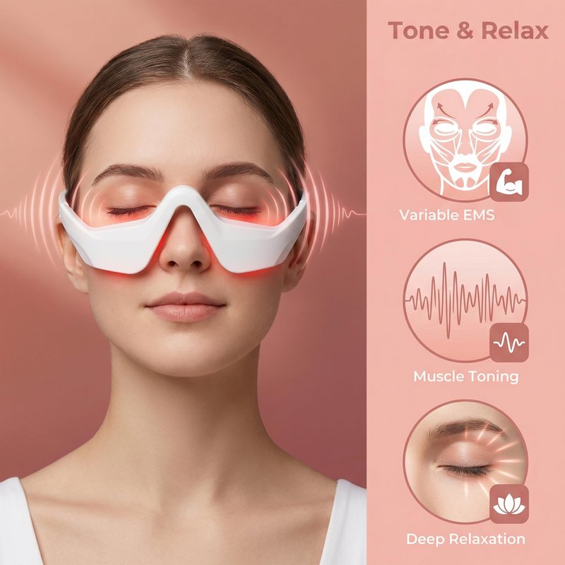 Elitzia Under Eye Red Light Therapy Beauty Device 4 Modes Red Light Therapy Glasses for Eyes Bags, Dark Circles, Puffiness, Wrinkles Fine Lines, Soothing and Refreshing for Women & Men ET110N